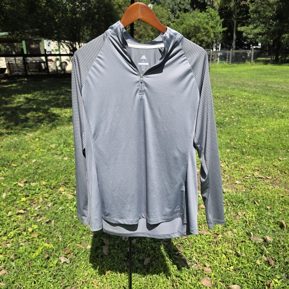 Adidas Grey Women's Stripe Block Long Sleeve 1/4 Gold Top Size XL